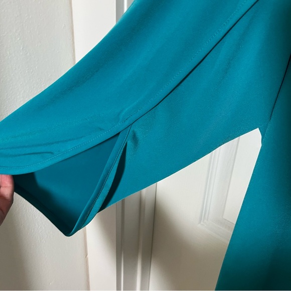 Susan Graver Plus Turquoise V-Neck Blouse with Ring Detail - Picture 4 of 6